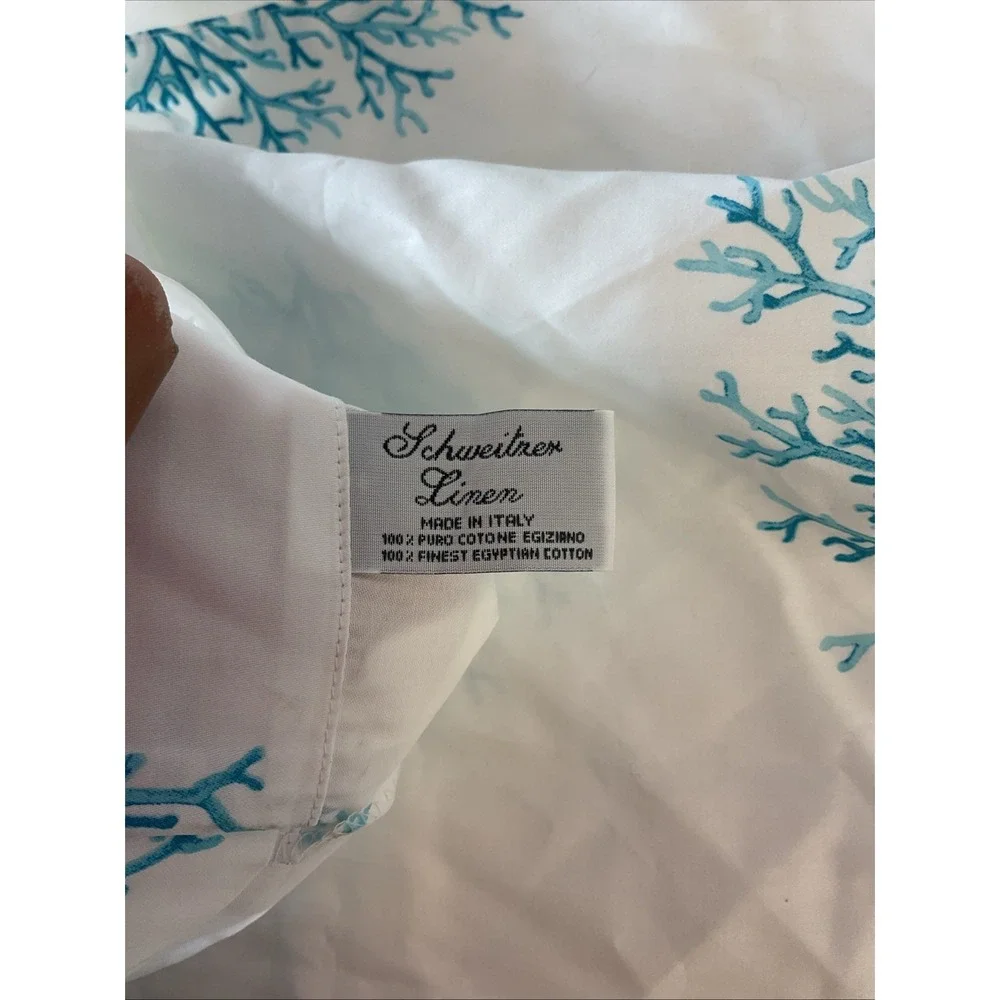 Schweitzer Linens 100% Egyptian Cotton‎ Euro Sham White Blue Corral print ITALY